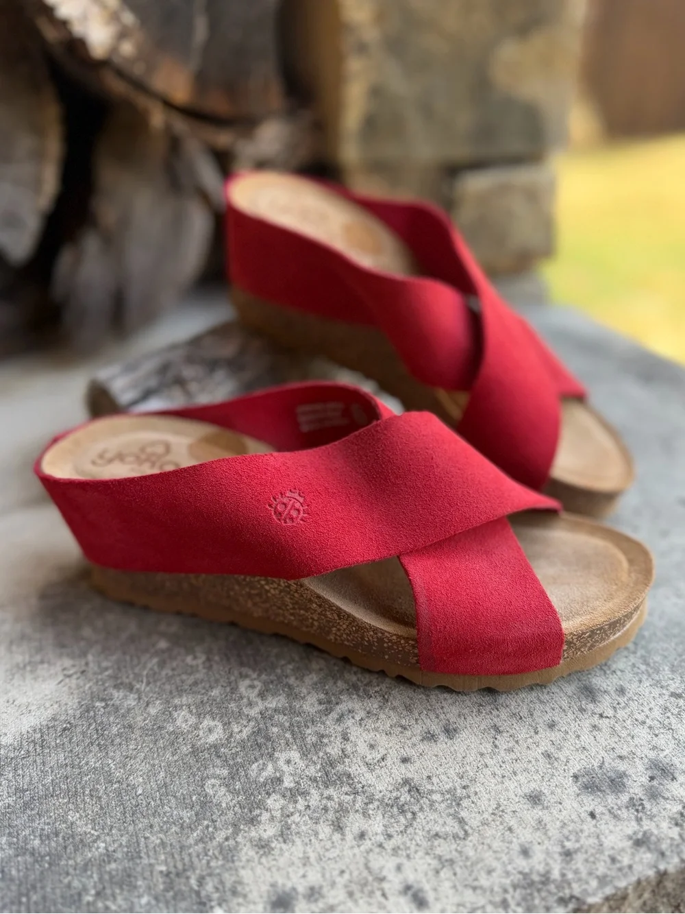 Yokono Red Leather Suede Wedge Slide Sandals Sz-6.5. V